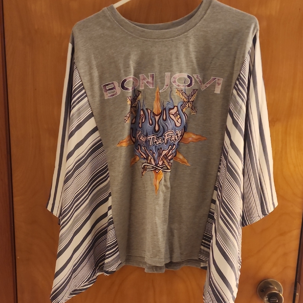 Bon Jovi Graphic Tee with Striped Sleeves